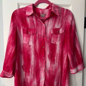 Chico's Pink and White button-up (snaps) blouse - Chico's size 1 (medium)